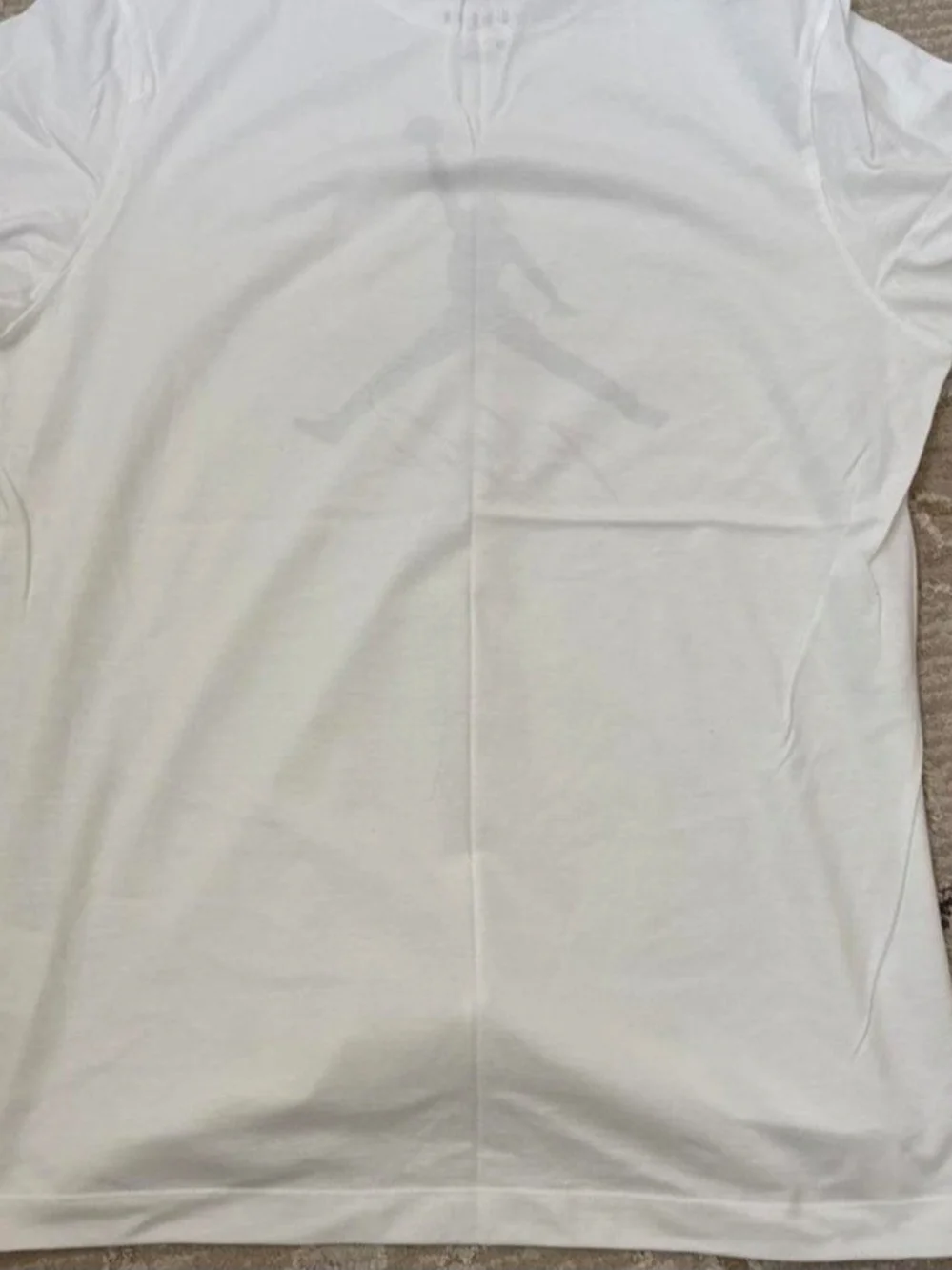 Jordan White Short-Sleeve Tee with Black Jumpman and Red Script